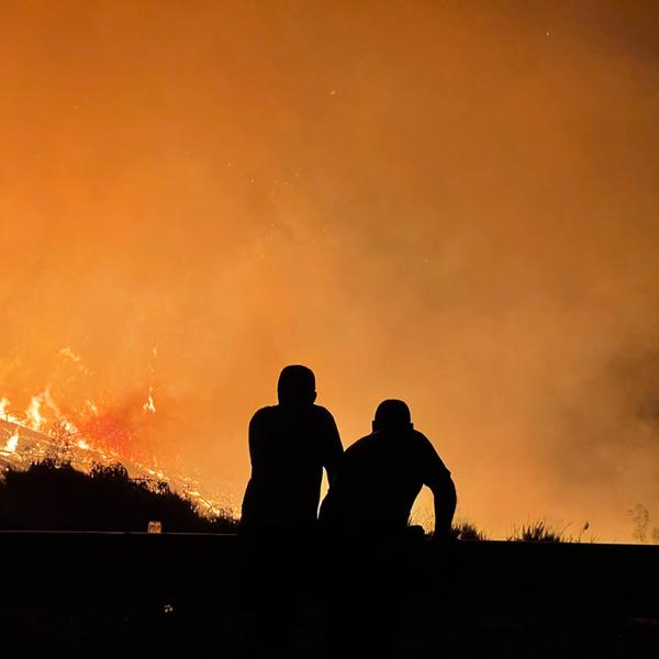 Photo of firefighters and bushfire