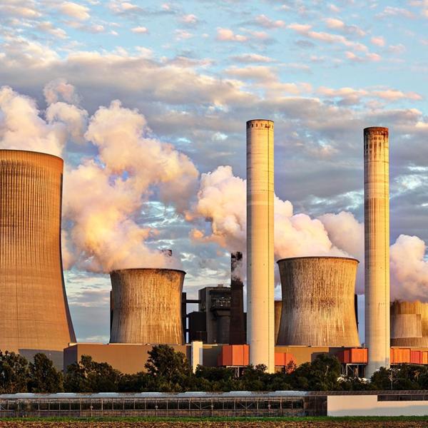 Photo of factory smoke stacks
